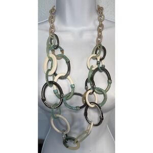 NEW Rara Avis by Iris Apfel GREEN CREAM  Acrylic‎ OVAL  Statement  Necklace RARE